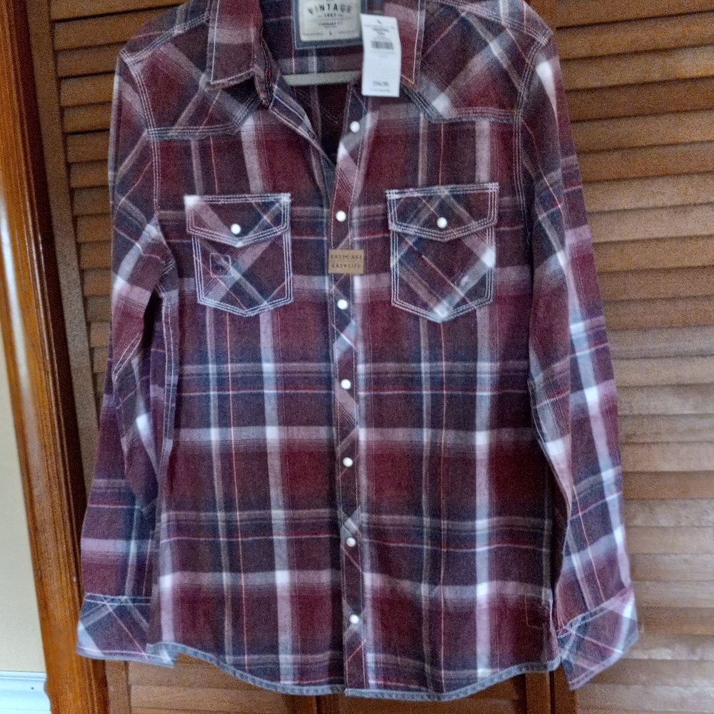NWT Red and White Plaid Button-Up Shirt